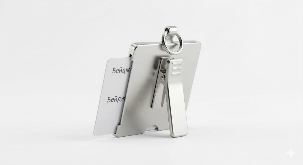 Держатель бейджа металлический с клипсой